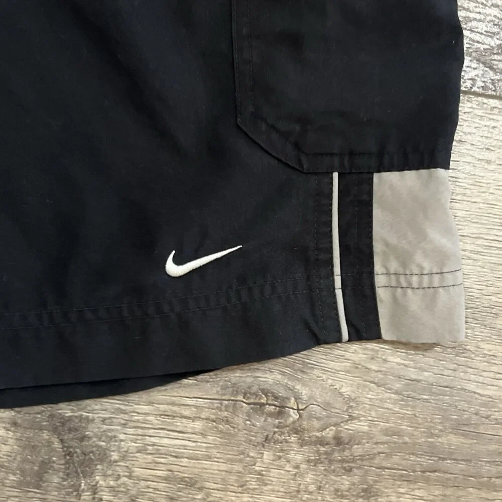 Vintage Y2K Nike Gray Tag Cargo Swim Shorts Board Surf Baggy Black - Men’s Large